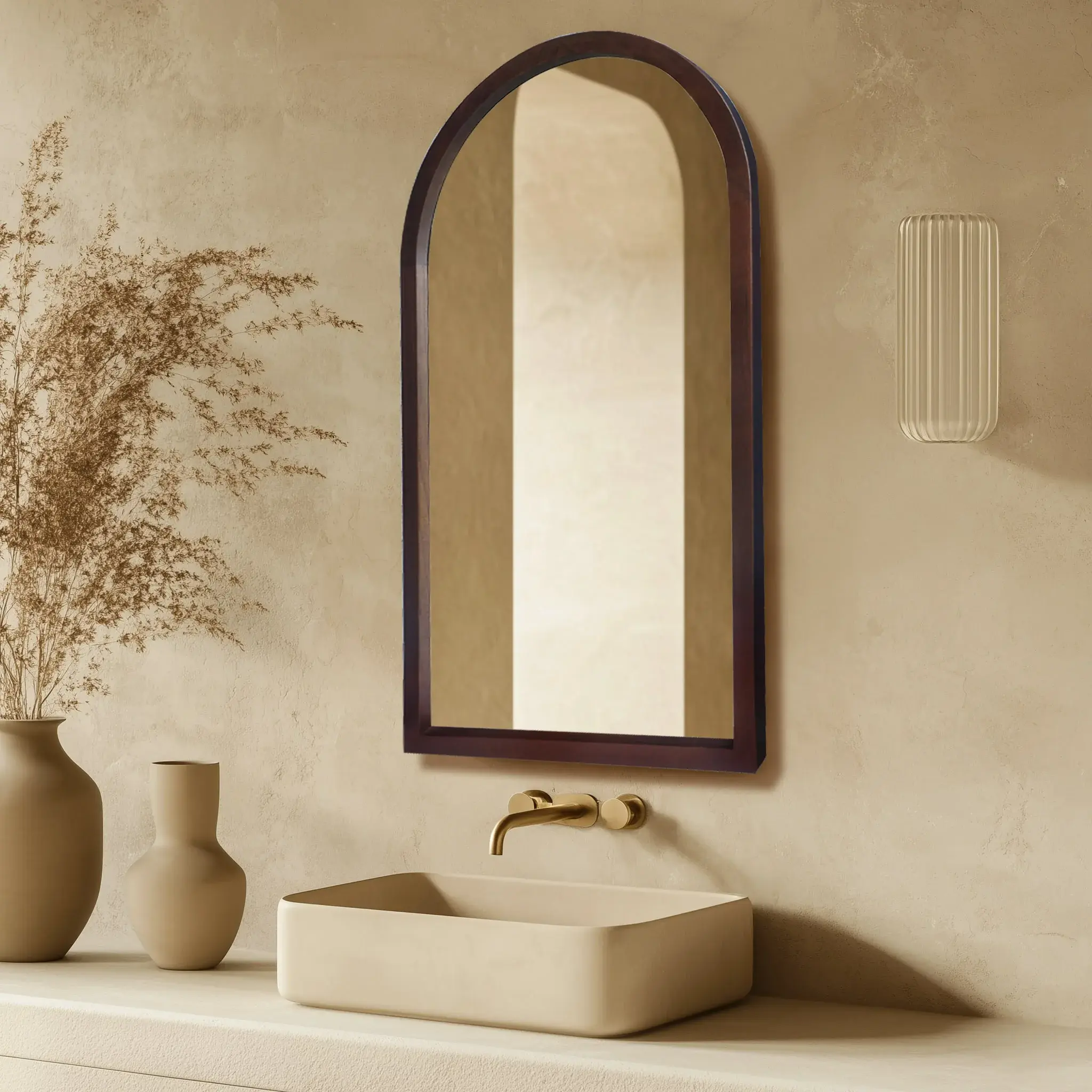 Miroir Demi-lune 55x100cm cadre Noyer, Hikari
