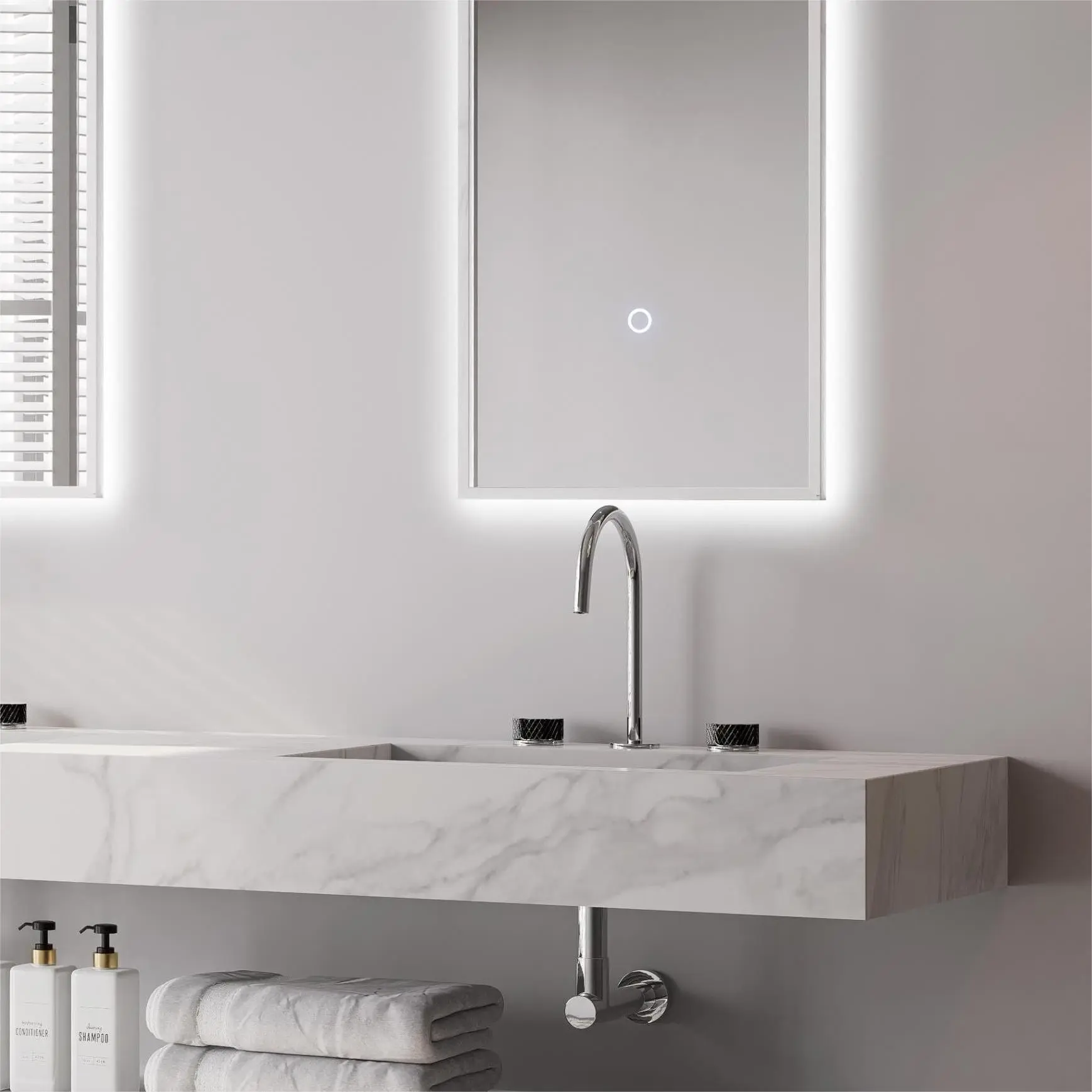 Ensemble double vasque, Pierre de synthèse Carrara mat – Riviera