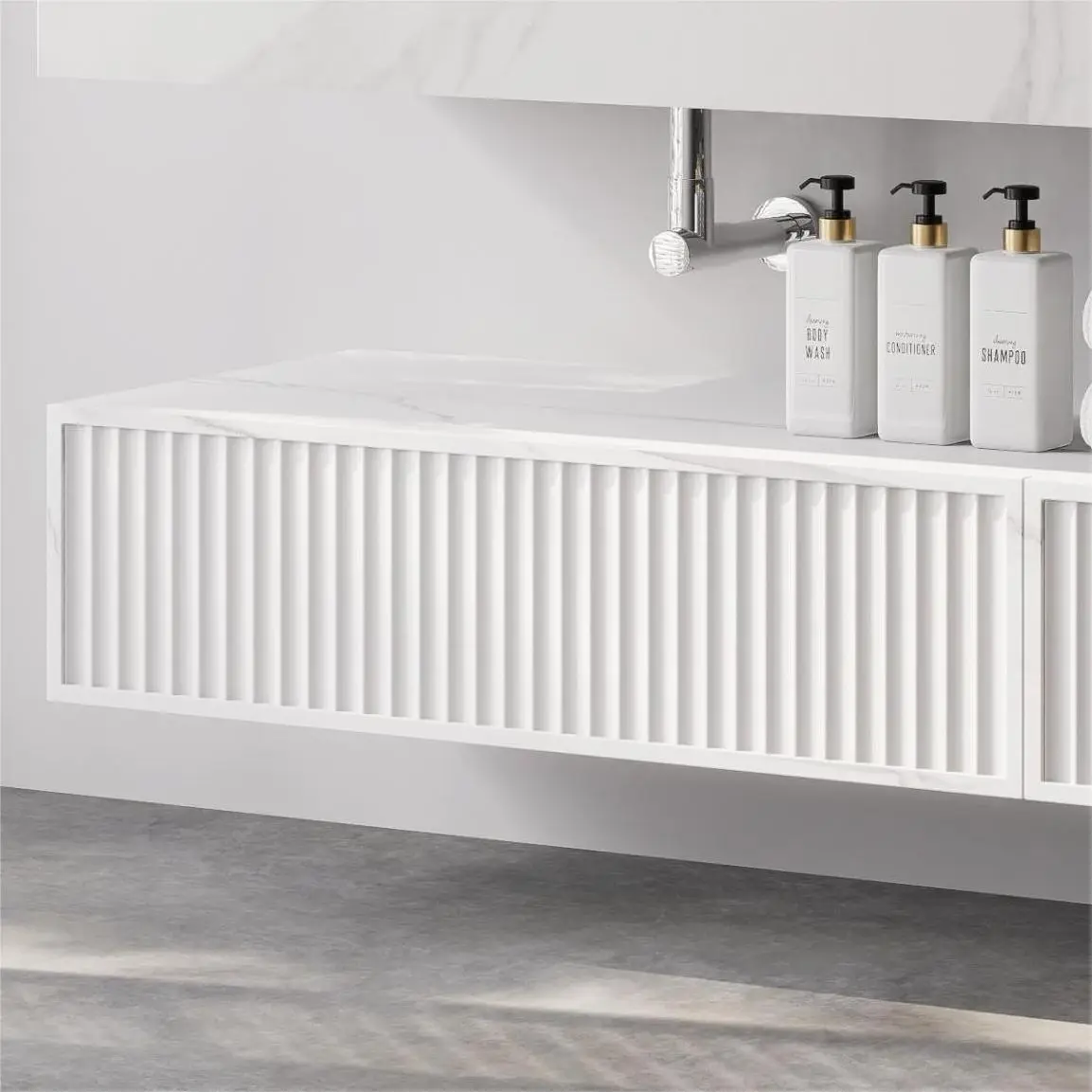Ensemble double vasque, Pierre de synthèse Carrara mat – Riviera