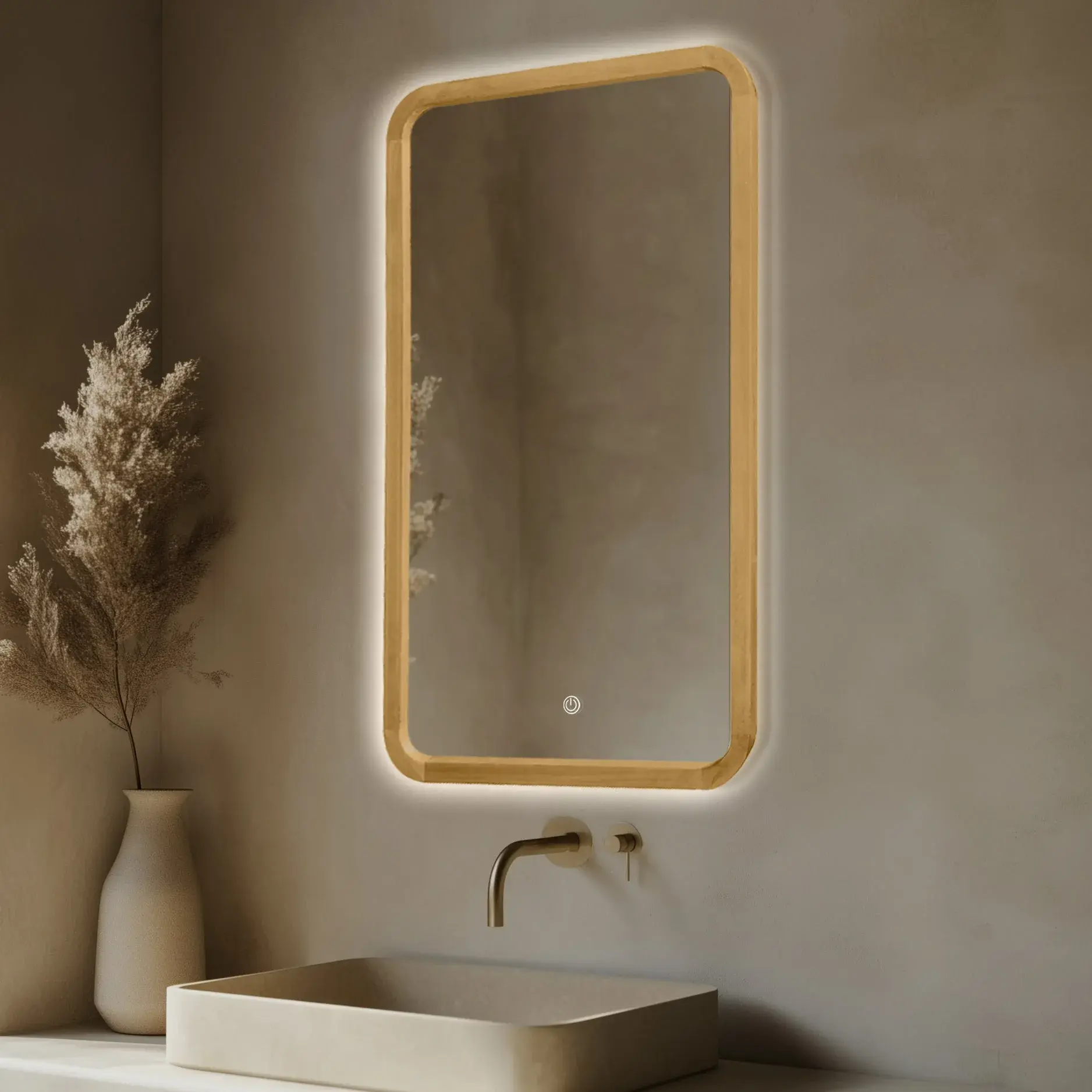 Miroir rétroéclairé et réversible 60x100cm, cadre Chêne, Yuna 
