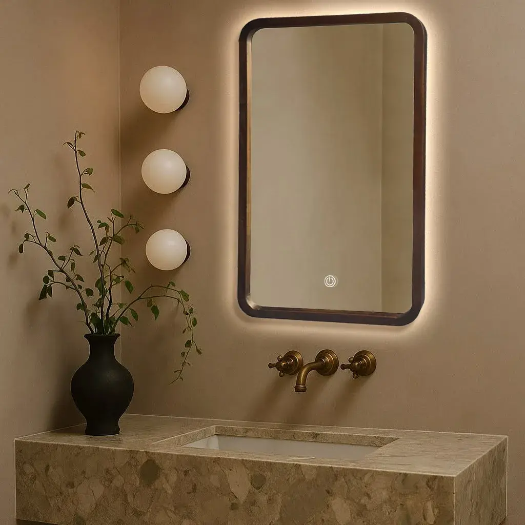 Miroir rétroéclairé et réversible 60x100 cm, cadre Noyer, Yuna 