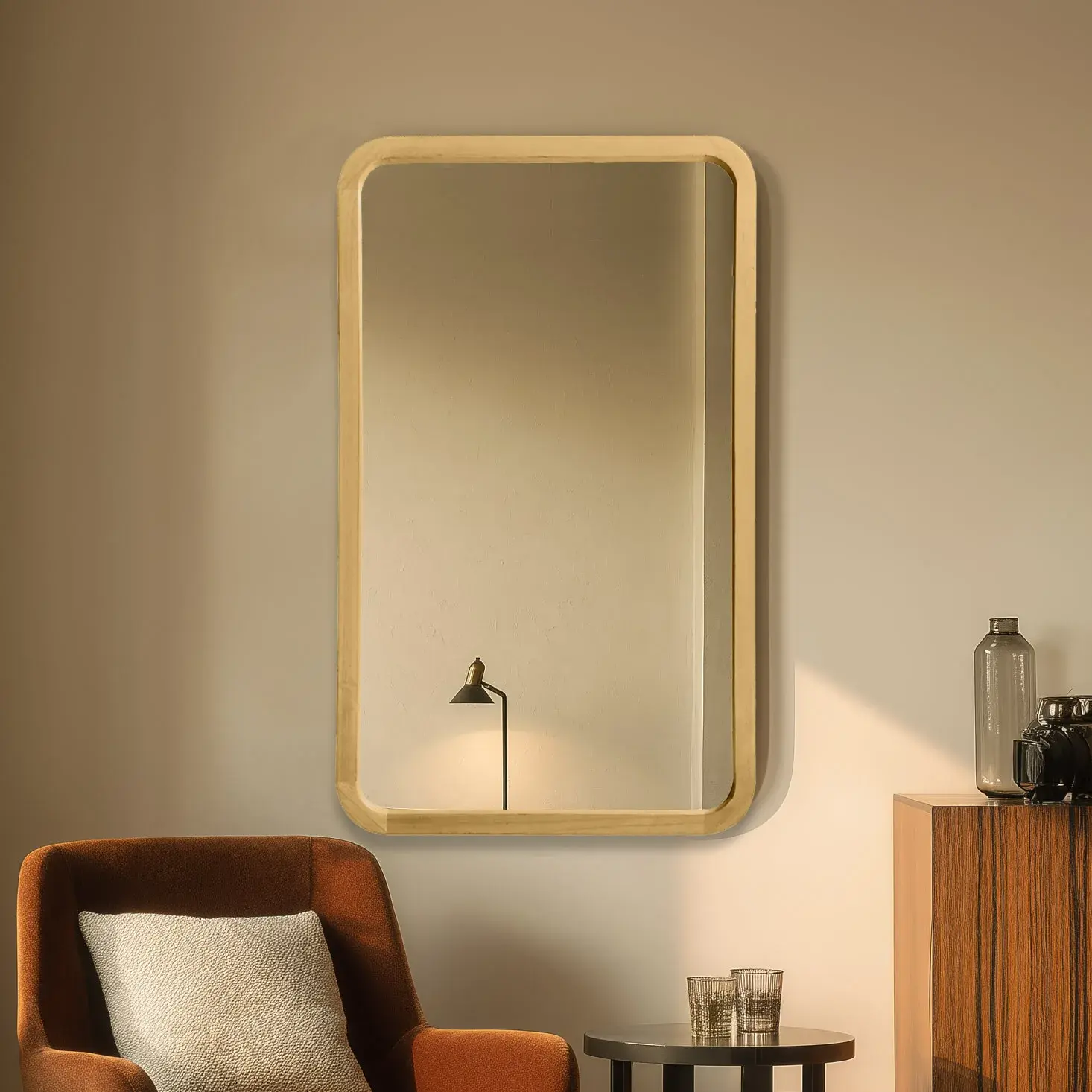 Miroir rectangulaire avec cadre en bois chêne clair