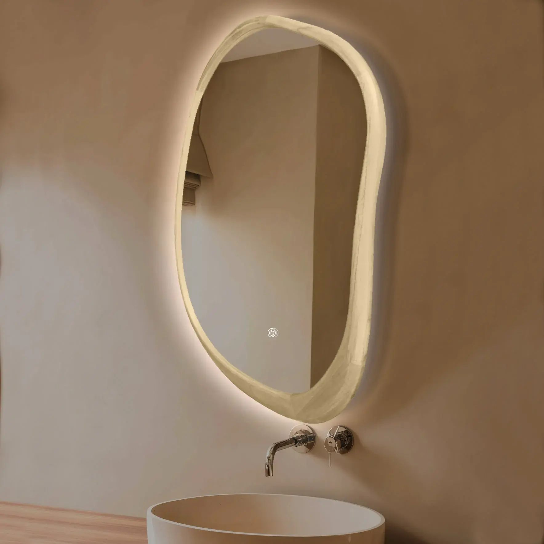 Miroir Rétro-éclairage 70x90cm, cadre Chêne, Organic 
