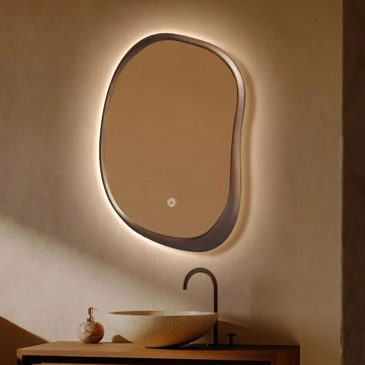 Miroir Rétro-éclairage 70x90cm, cadre Noyer, Organic 