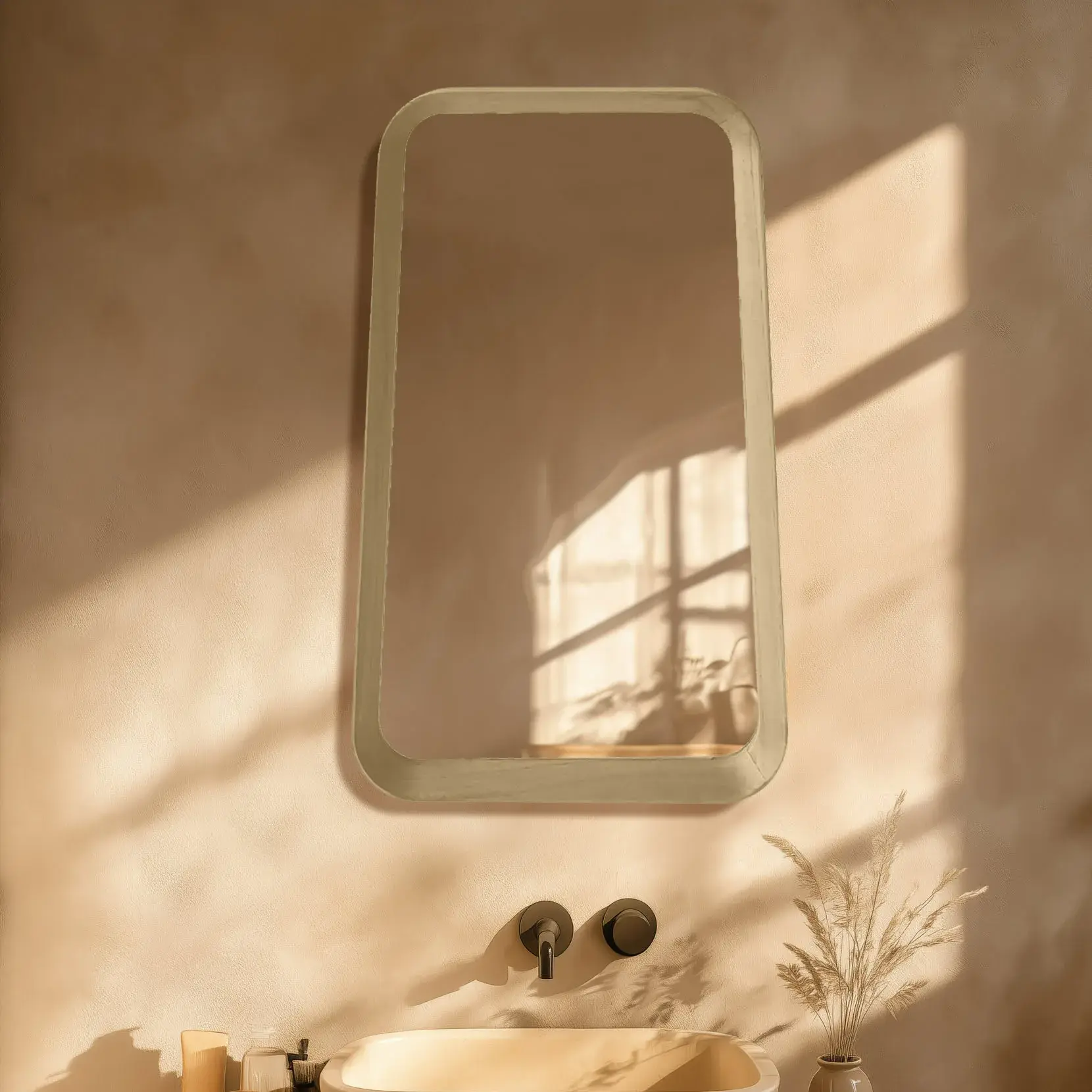 Miroir de forme trapèze avec cadre en bois chêne clair
