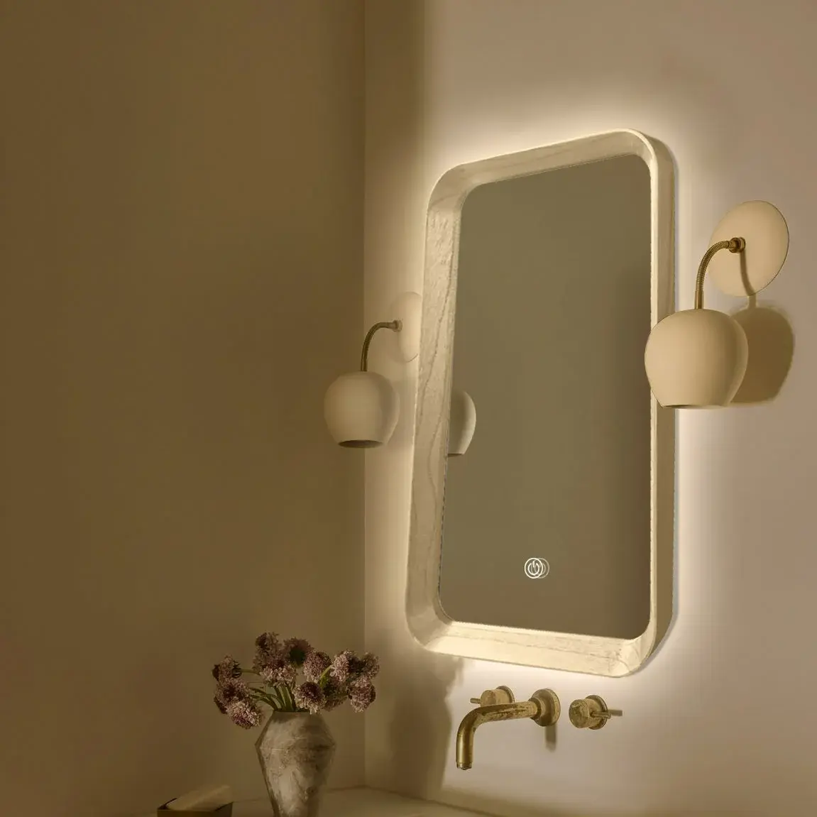 Miroir Rétro Eclairage 50x80cm, cadre Chêne, Asami 