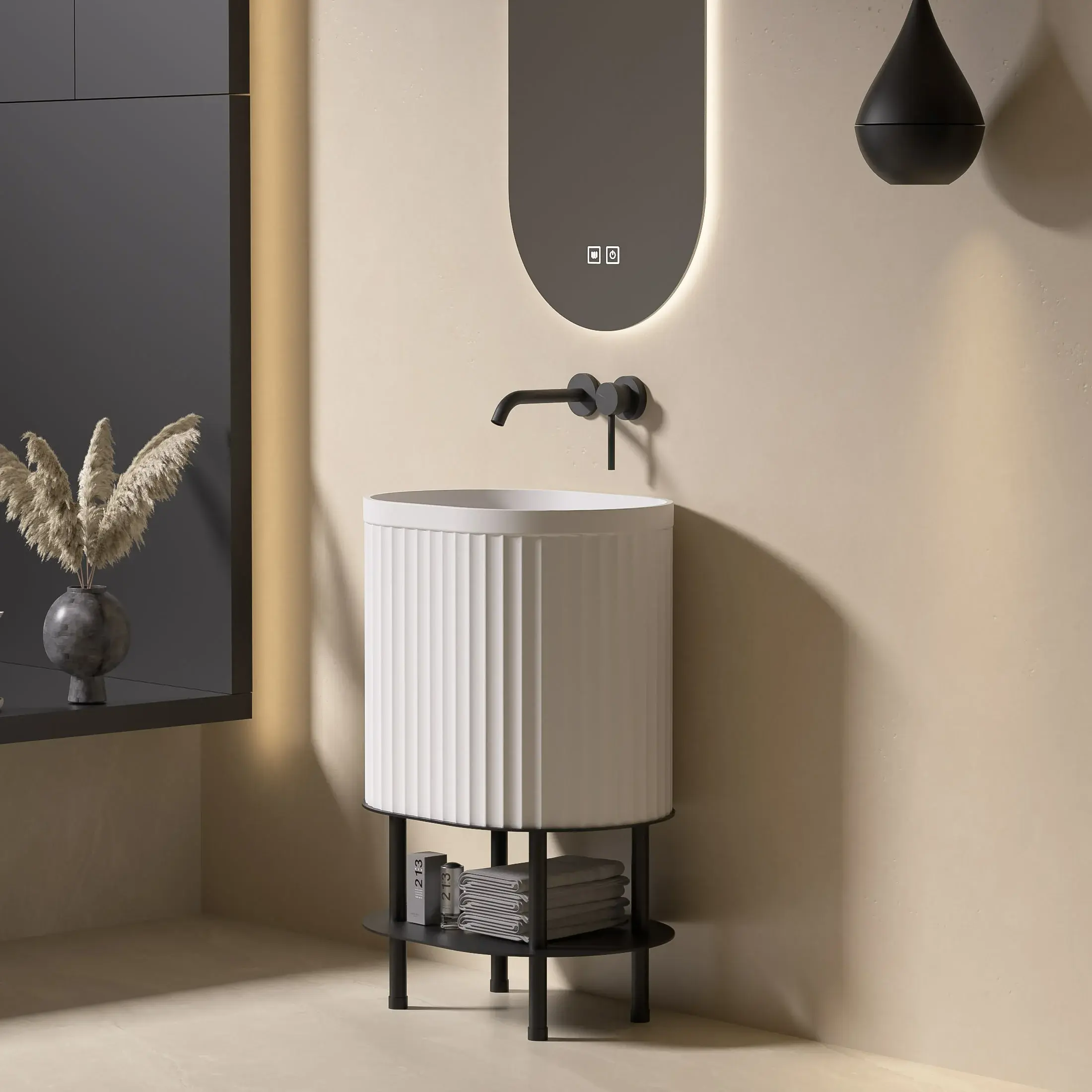 Lavabo cannelé à suspendre ou à poser au sol 55x40cm, Dino