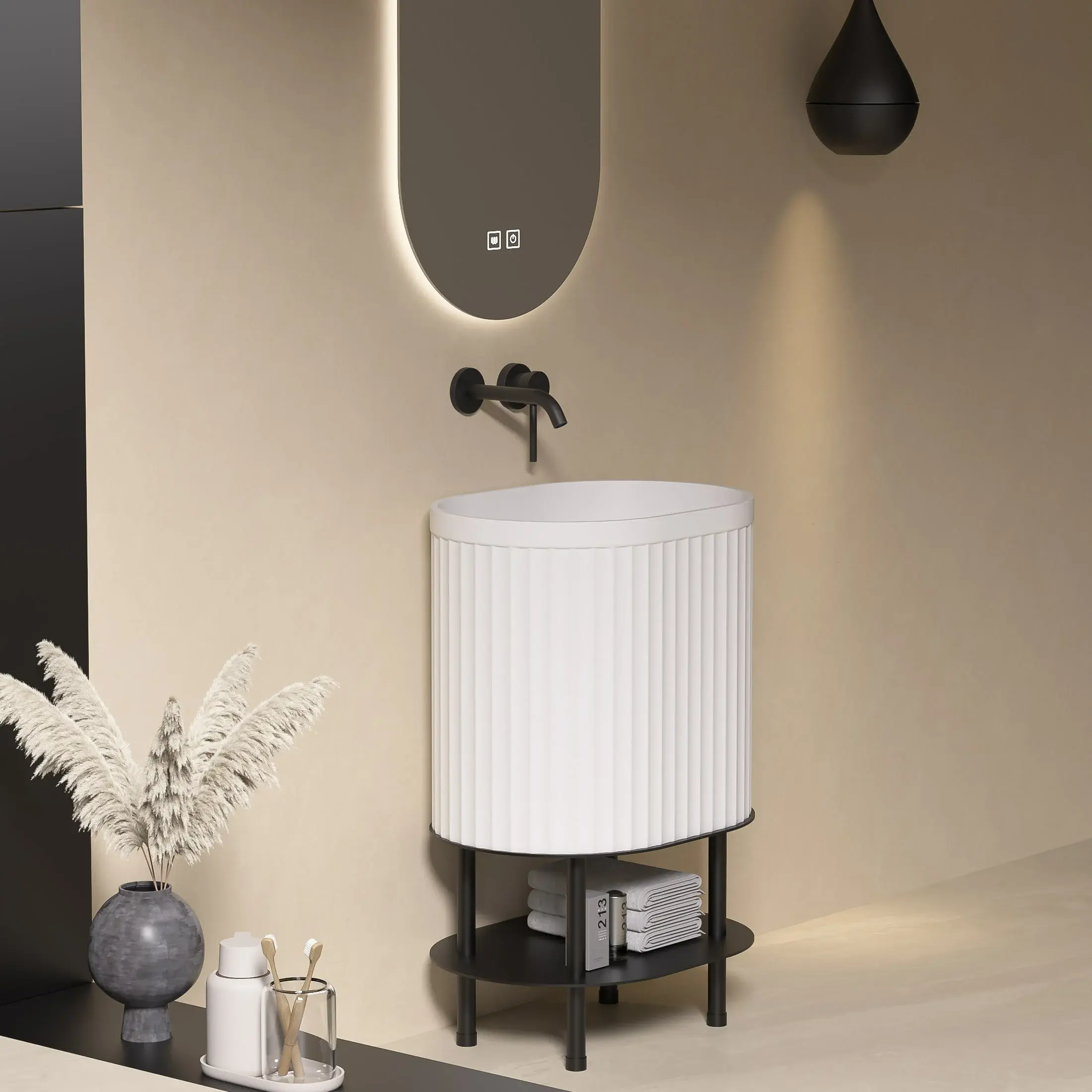 Lavabo cannelé à suspendre ou à poser au sol 55x40cm, Dino