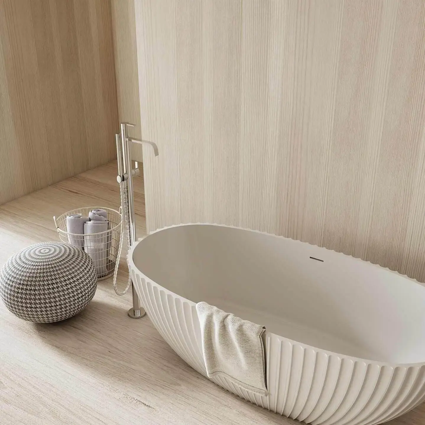 Baignoire ilot cannelée blanc mat 170x85 cm, Prince 