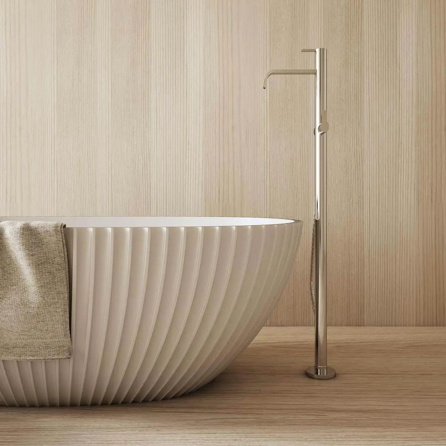 Baignoire ilot cannelée blanc mat 170x85 cm, Prince 