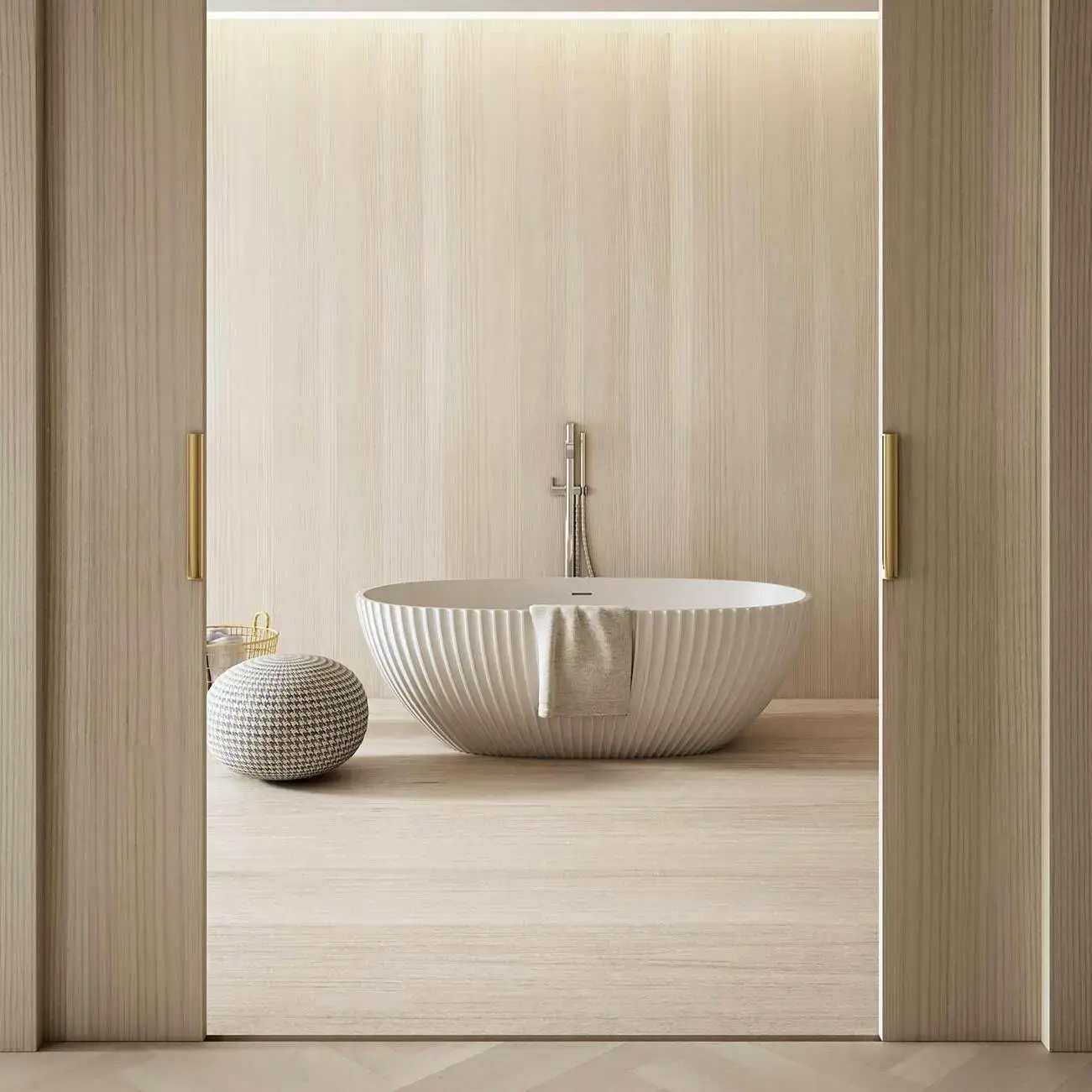 Baignoire ilot cannelée blanc mat 170x85 cm, Prince 