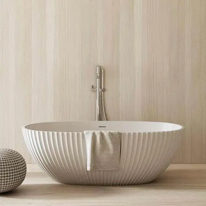 Baignoire ilot cannelée blanc mat 170x85 cm, Prince 