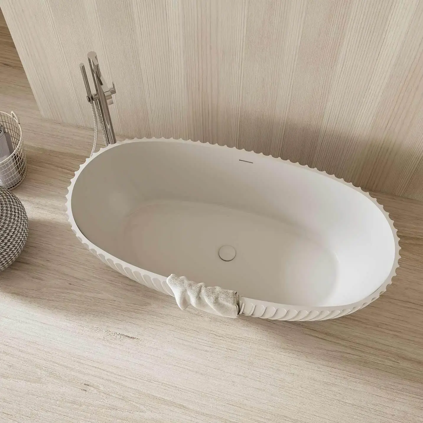 Baignoire ilot cannelée blanc mat 170x85 cm, Prince 