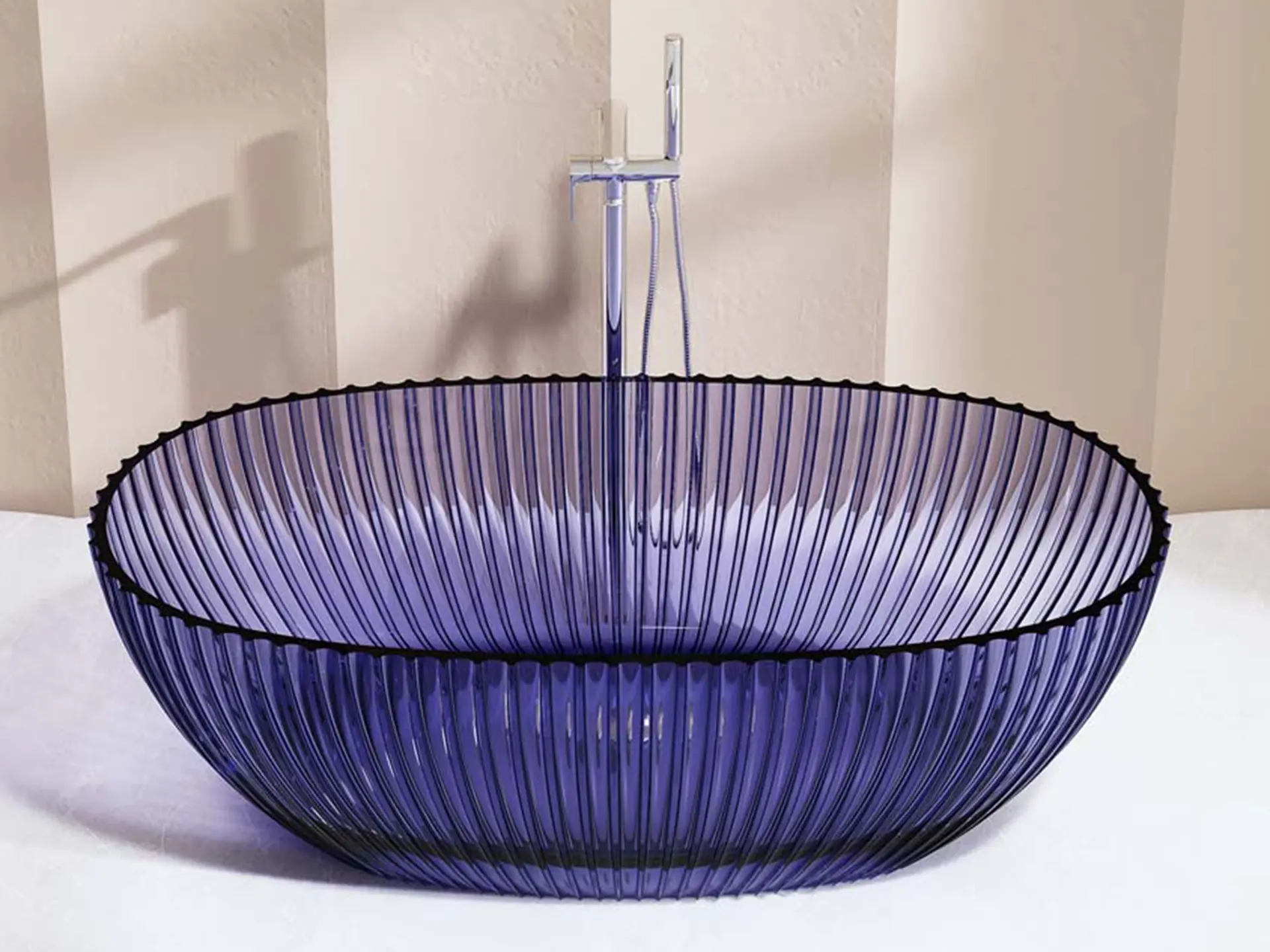 Baignoire îlot cannelée transparente, couleur Purple, 170x85x58, Prince 