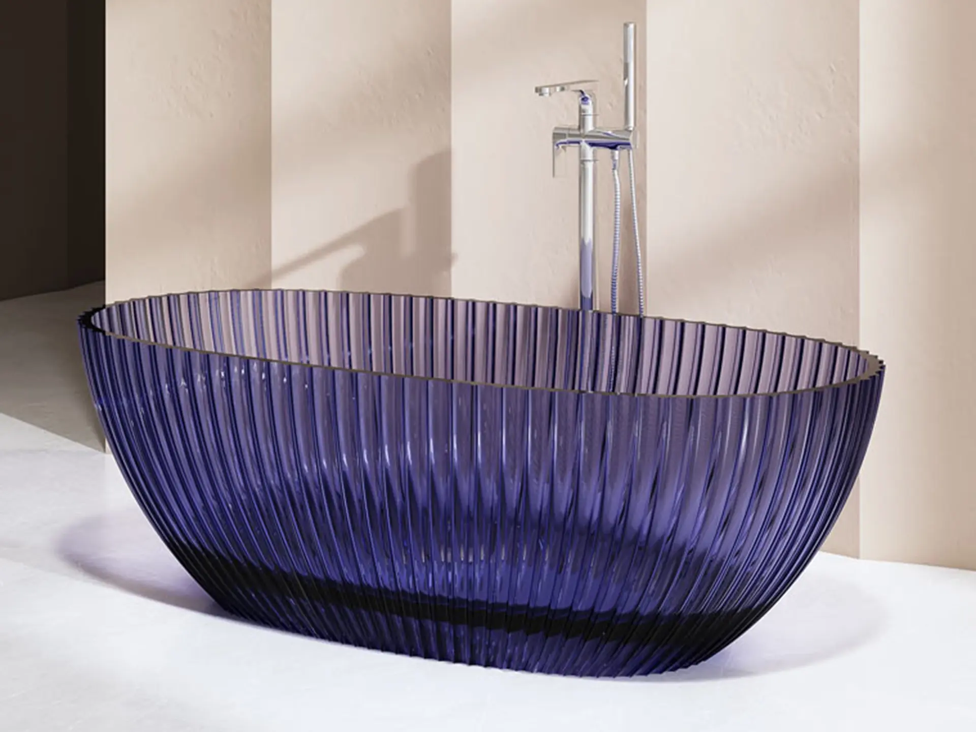 Baignoire îlot cannelée transparente, couleur Purple, 170x85x58, Prince 