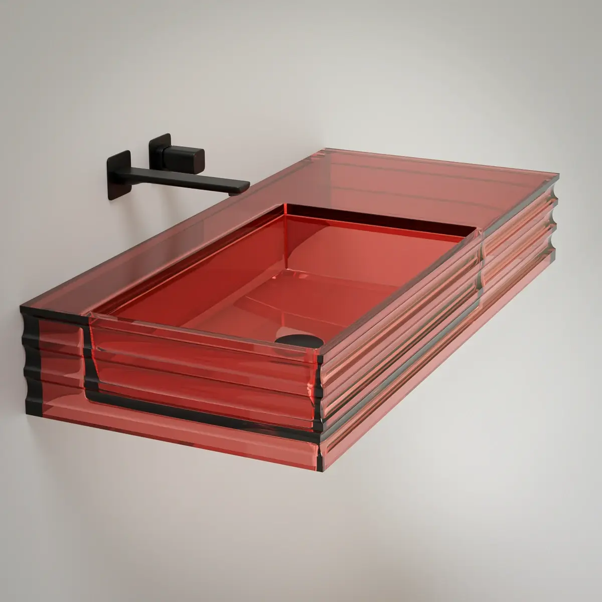 Plan vasque suspendu transparent rouge 100x45x15, Zante