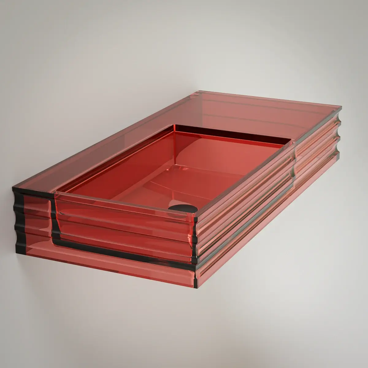 Plan vasque suspendu transparent rouge 100x45x15, Zante