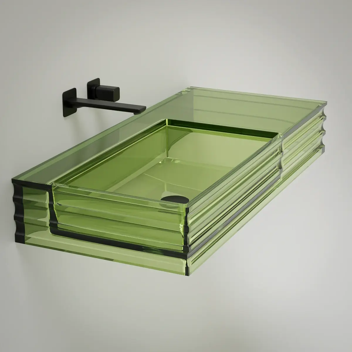 Plan vasque suspendu transparent vert 100x45x15, Zante