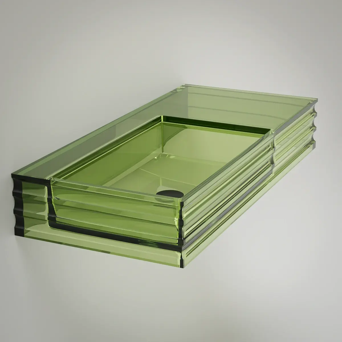 Plan vasque suspendu transparent vert 100x45x15, Zante