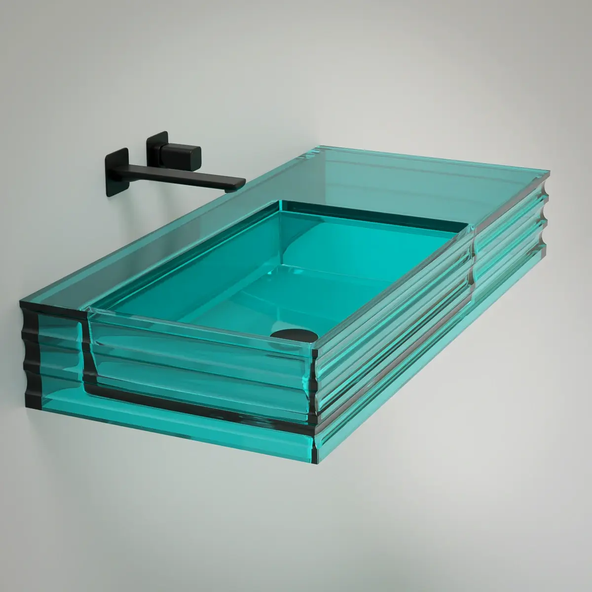 Plan vasque suspendu transparent bleu100x45x15, Zante