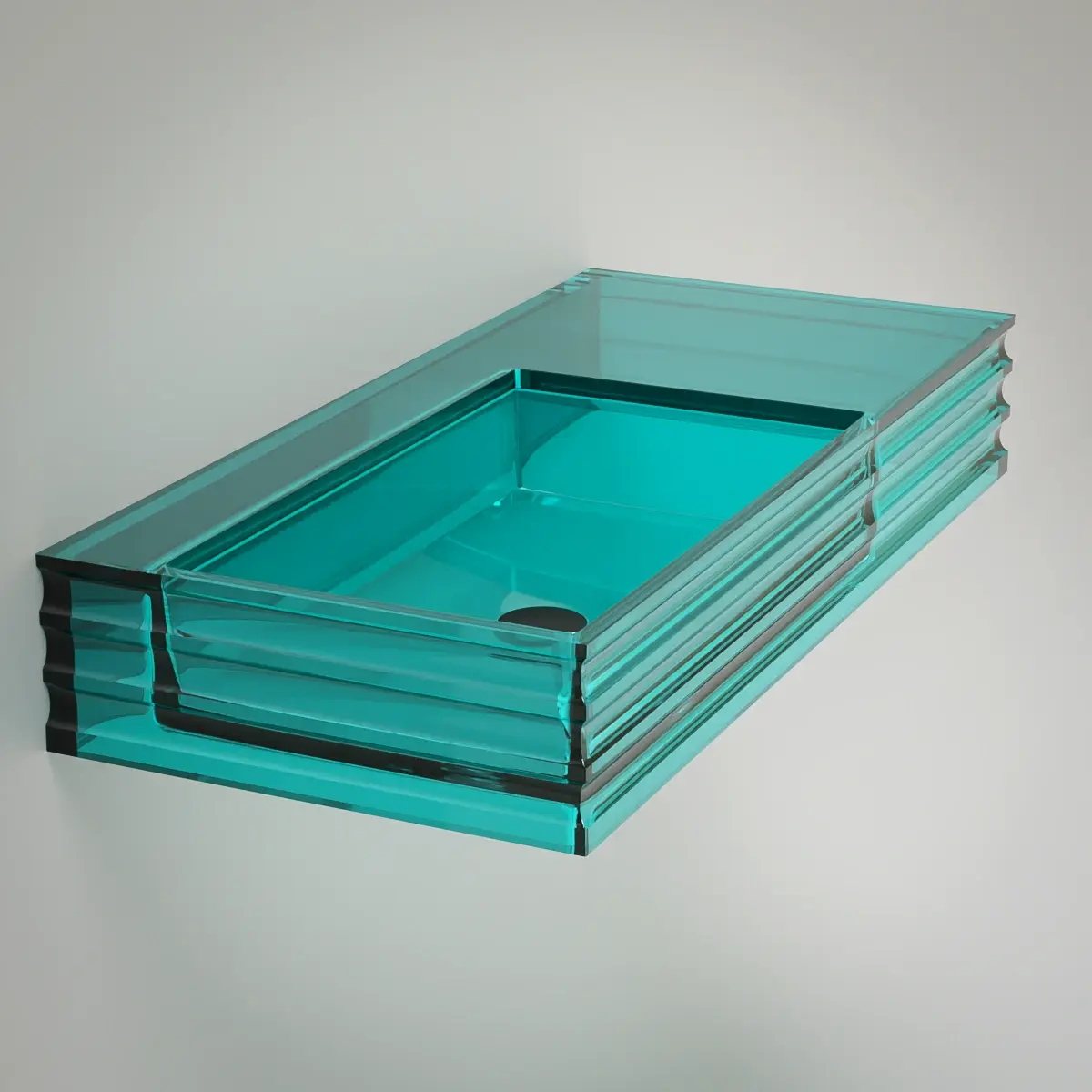 Plan vasque suspendu transparent bleu100x45x15, Zante