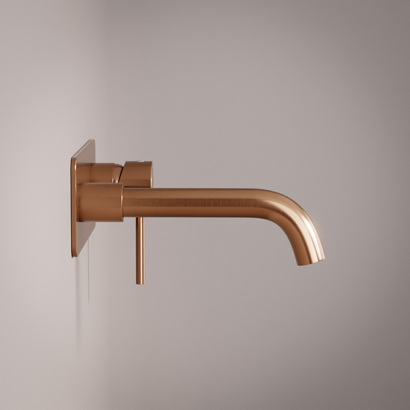 Mitigeur lavabo mural doré rose brossé, bec 25 cm, Châtelet III