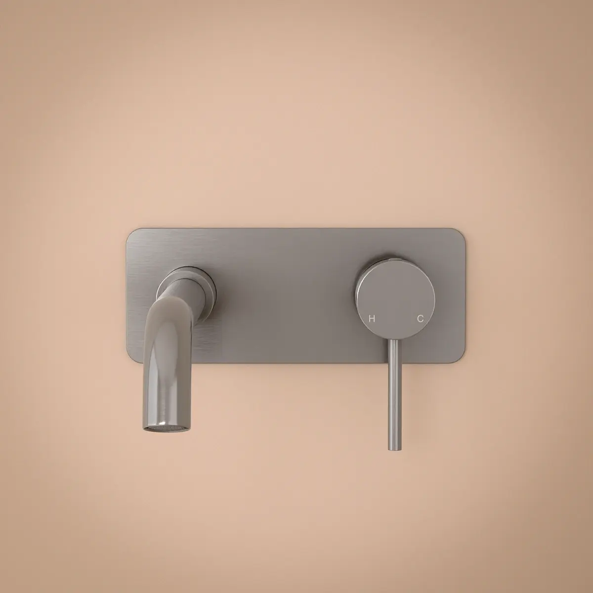Mitigeur lavabo mural inox brossé, bec 25 cm, Châtelet III