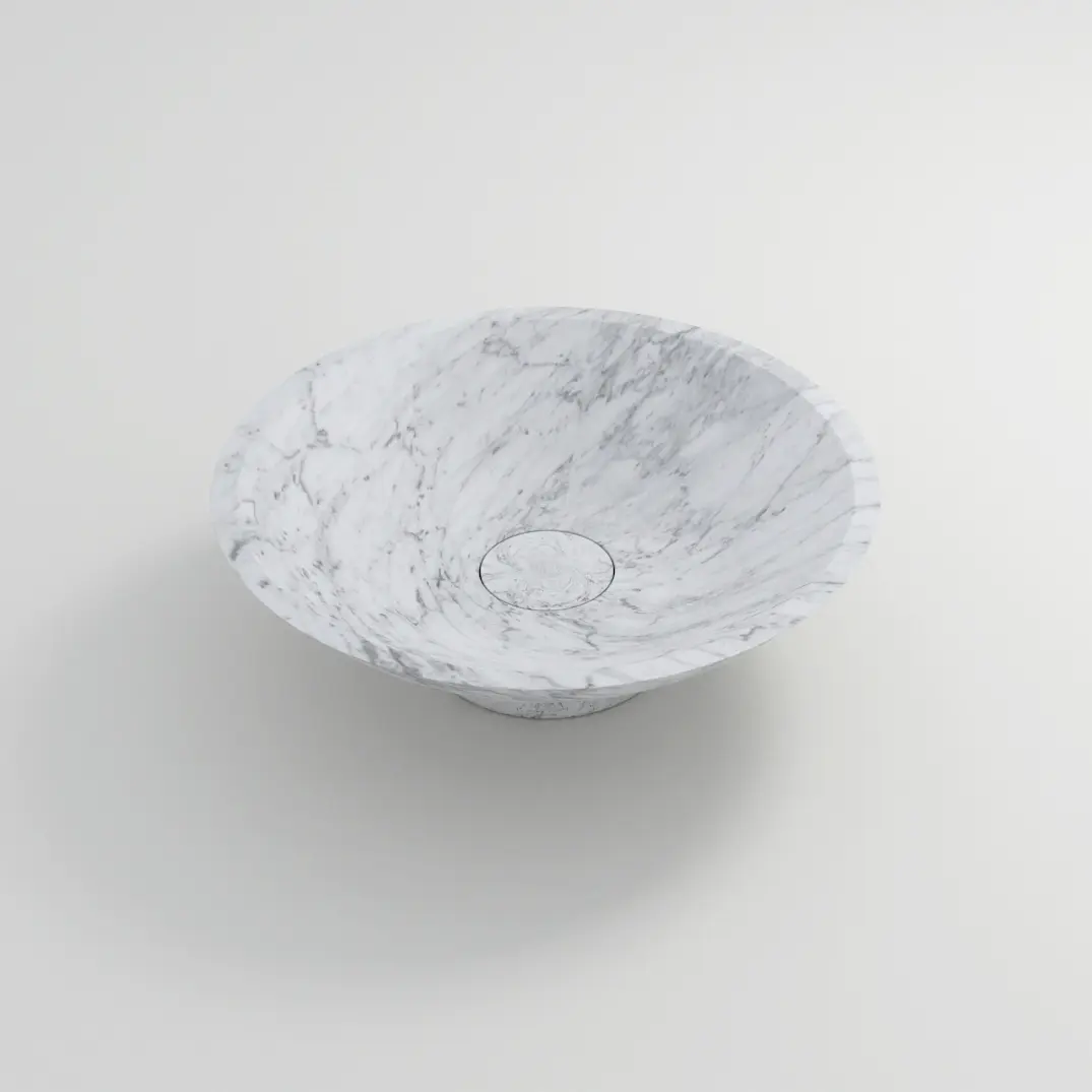 Vasque à poser conique diamètre 50cm x24 marbre véritable, Carrara white 