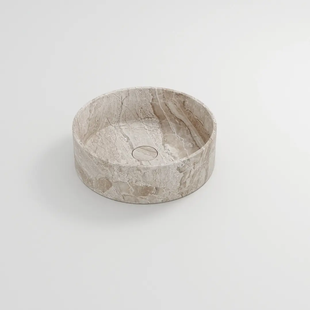 Vasque à poser ronde diamètre 40x12 marbre véritable, Cappuccino