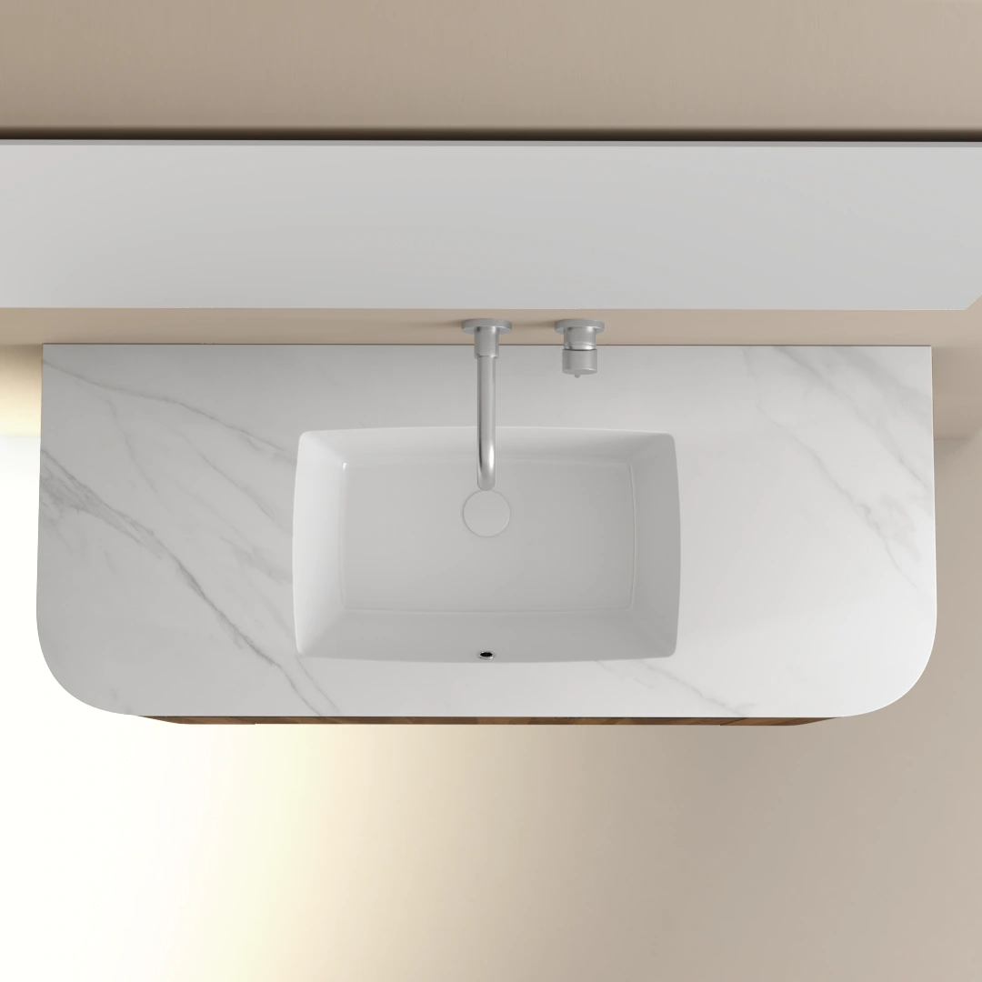 Meuble vasque suspendu arrondi en noyer, 120 cm, Louis