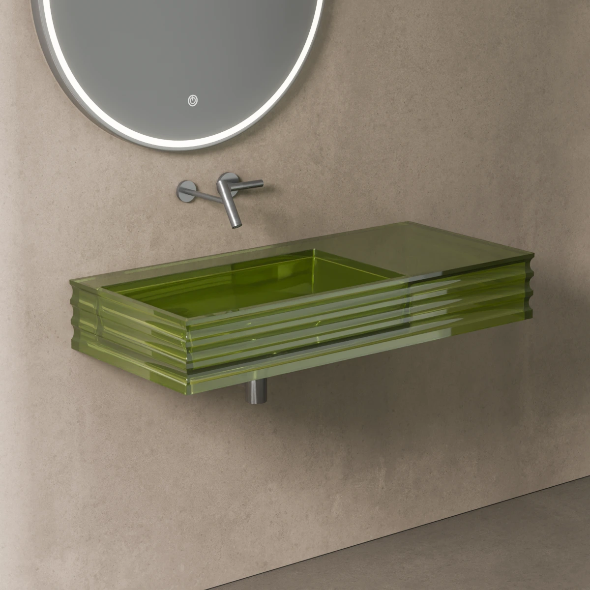 Plan vasque suspendu transparent vert 100x45x15, Zante
