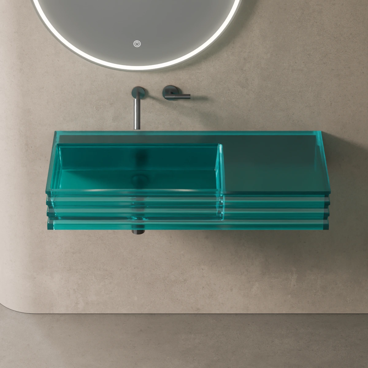Plan vasque suspendu transparent bleu100x45x15, Zante