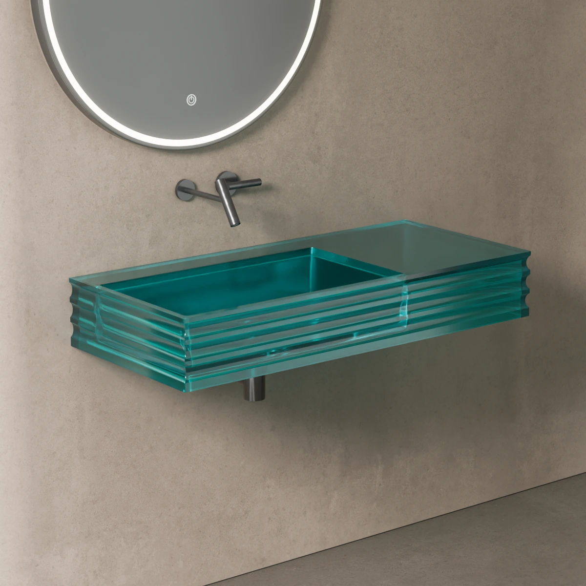 Plan vasque suspendu transparent bleu100x45x15, Zante