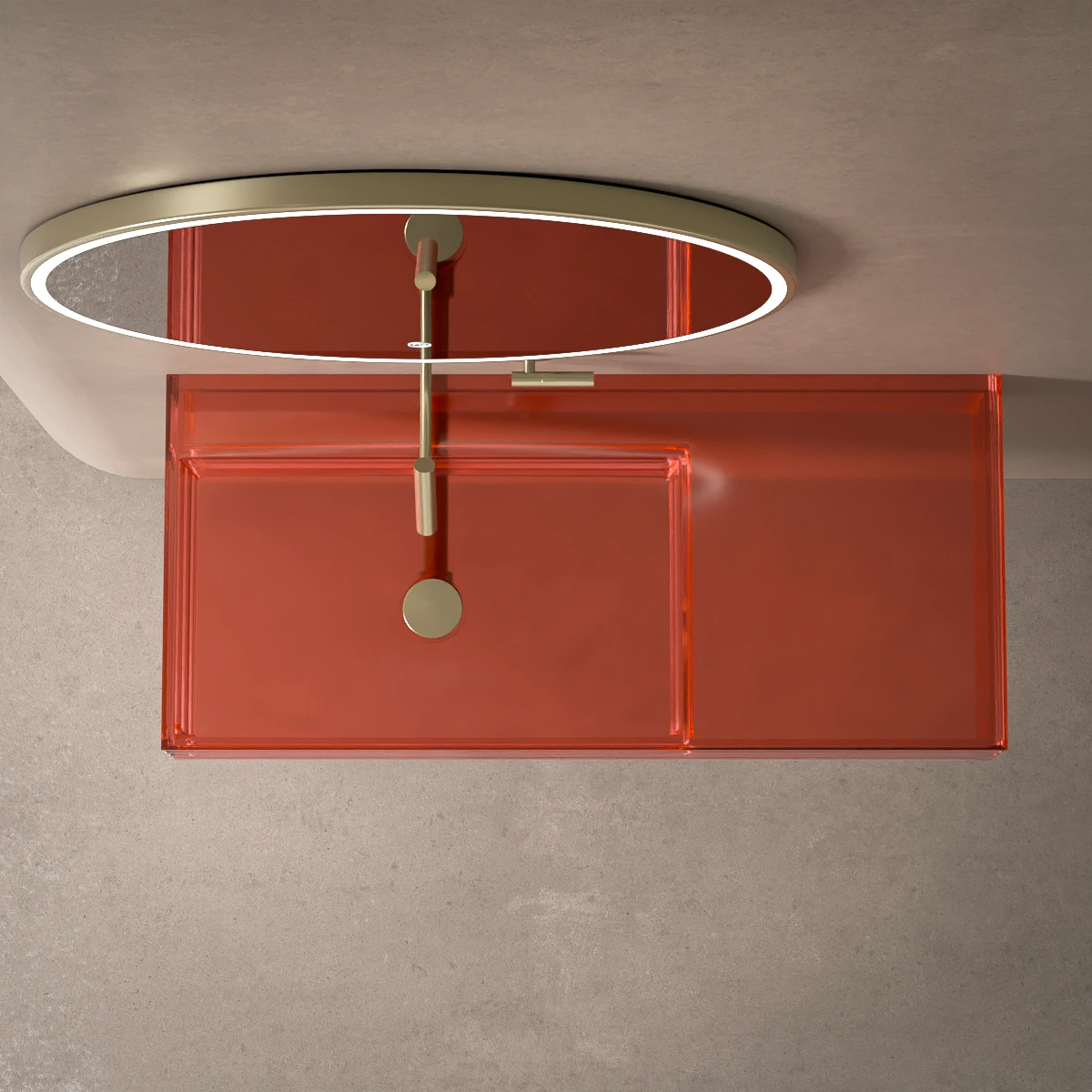Plan vasque suspendu transparent rouge 100x45x15, Zante