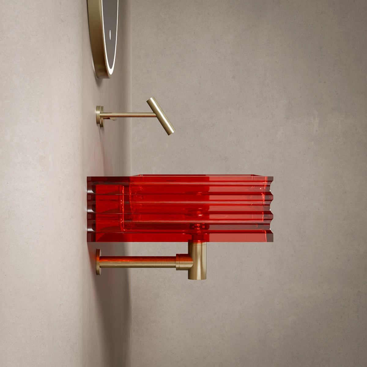 Plan vasque suspendu transparent rouge 100x45x15, Zante