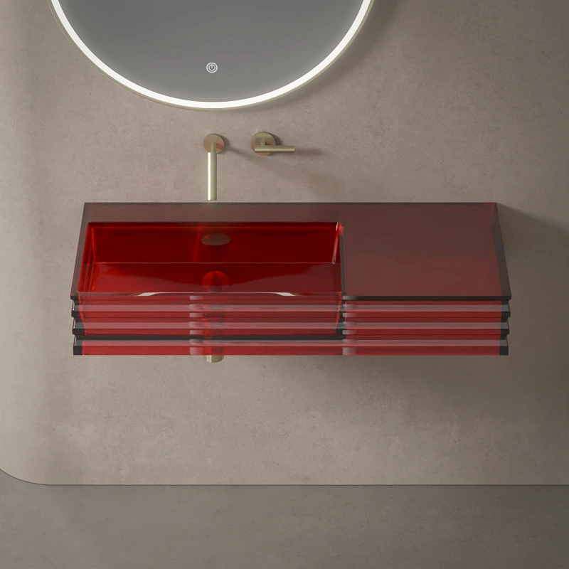 Plan vasque suspendu transparent rouge 100x45x15, Zante