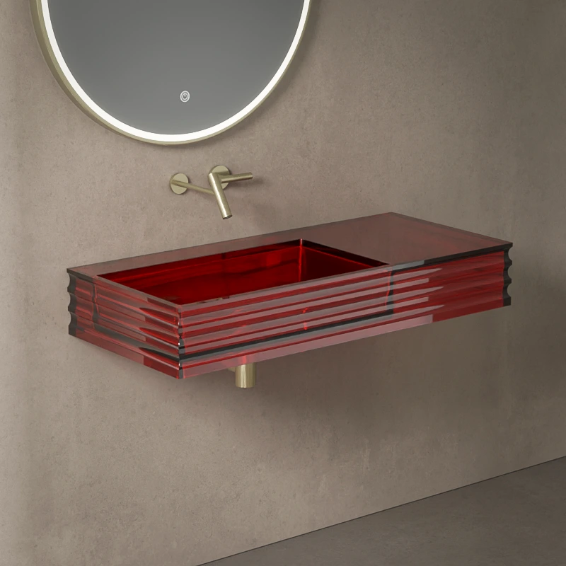 Plan vasque suspendu transparent rouge 100x45x15, Zante