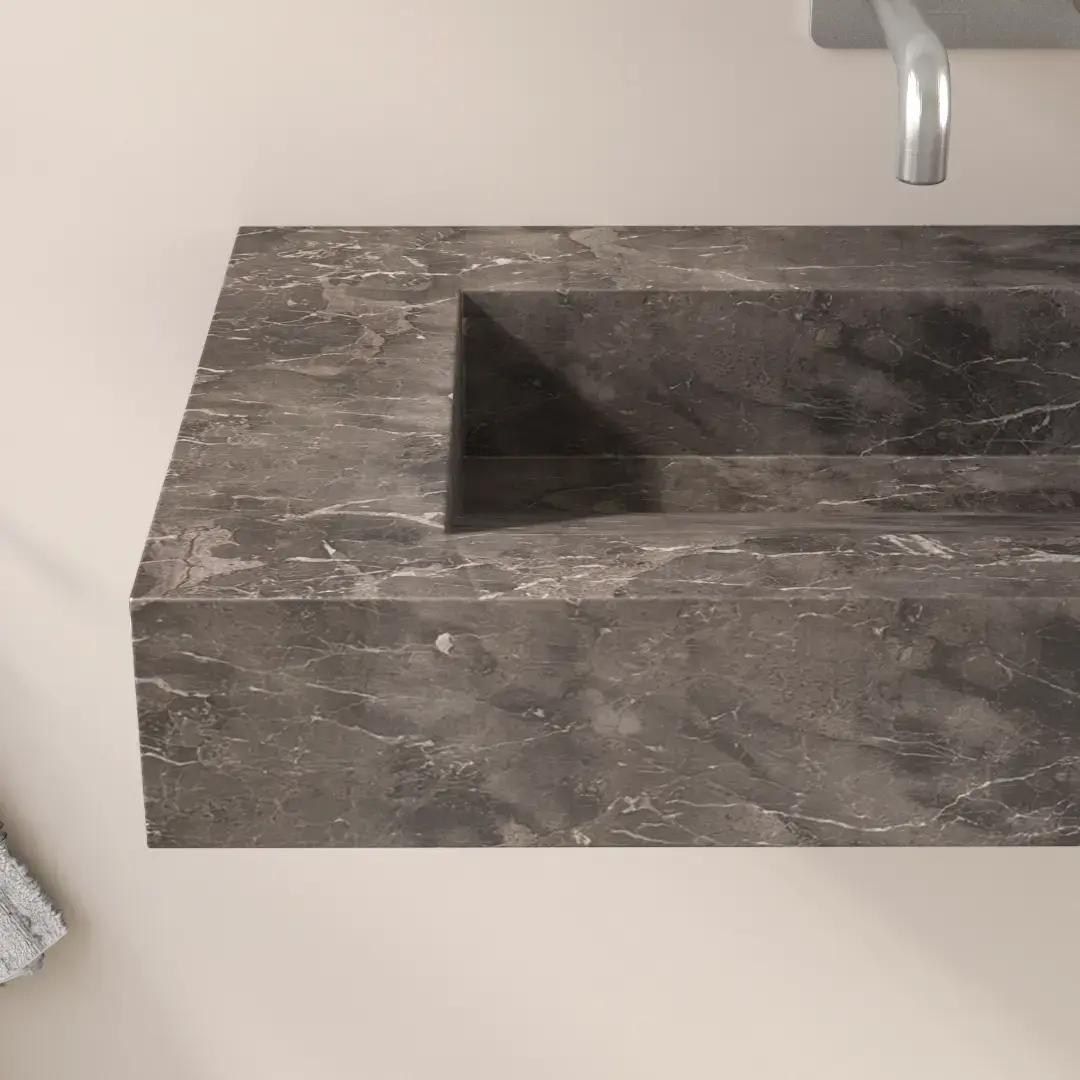 Plan double vasque marbre, 141x46x12cm, Turkey grey, Lake 
