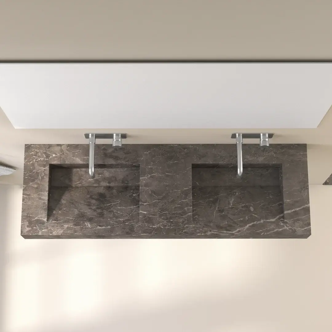 Plan double vasque marbre, 141x46x12cm, Turkey grey, Lake 