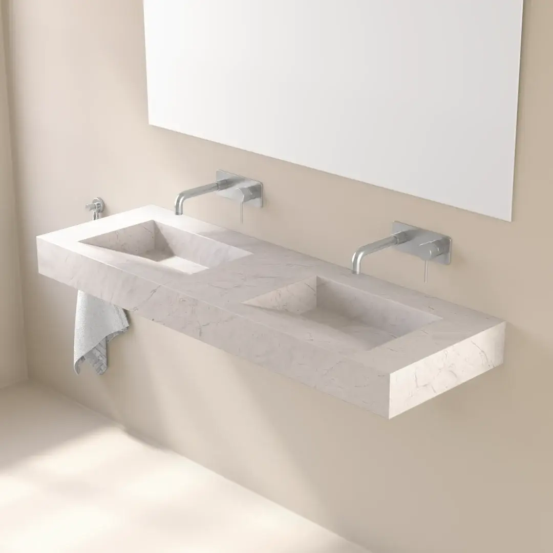 Plan double vasque marbre, 141x46x12cm, Elba white, Lake  