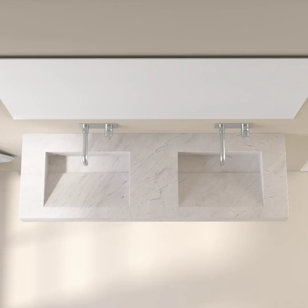 Plan double vasque marbre, 141x46x12cm, Elba white, Lake  