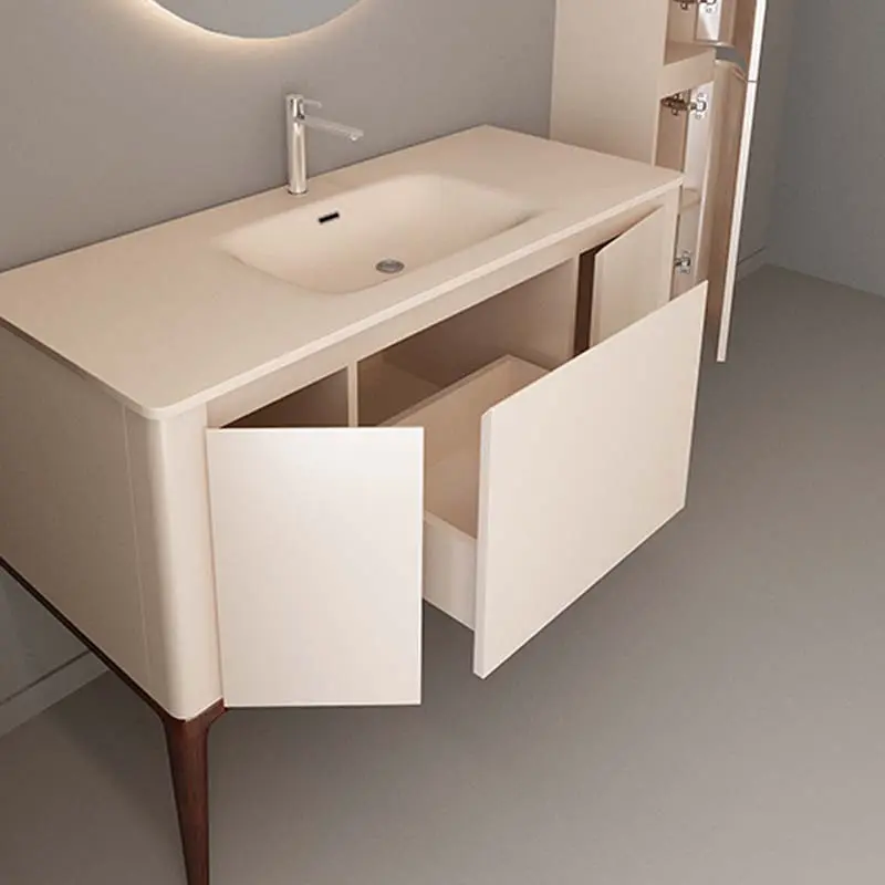 Meuble à poser beige, 120 cm, avec plan vasque encastré en verre, Panthéon