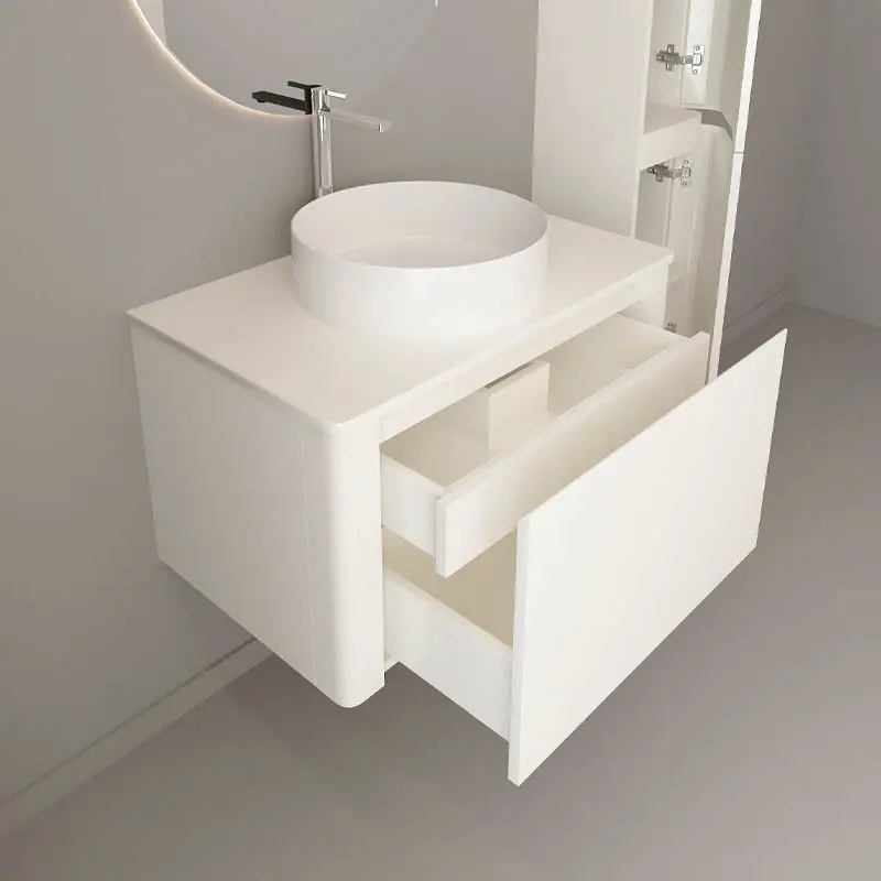 Meuble suspendu blanc mat, 80 cm, avec plan en résine minérale, Panthéon
