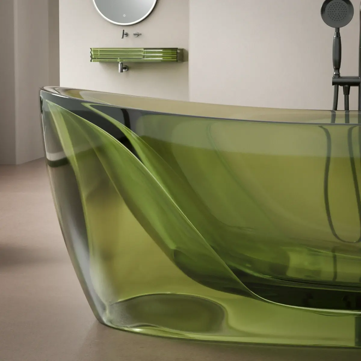 Baignoire ilot transparente verte, 170x80x63cm, Ice 
