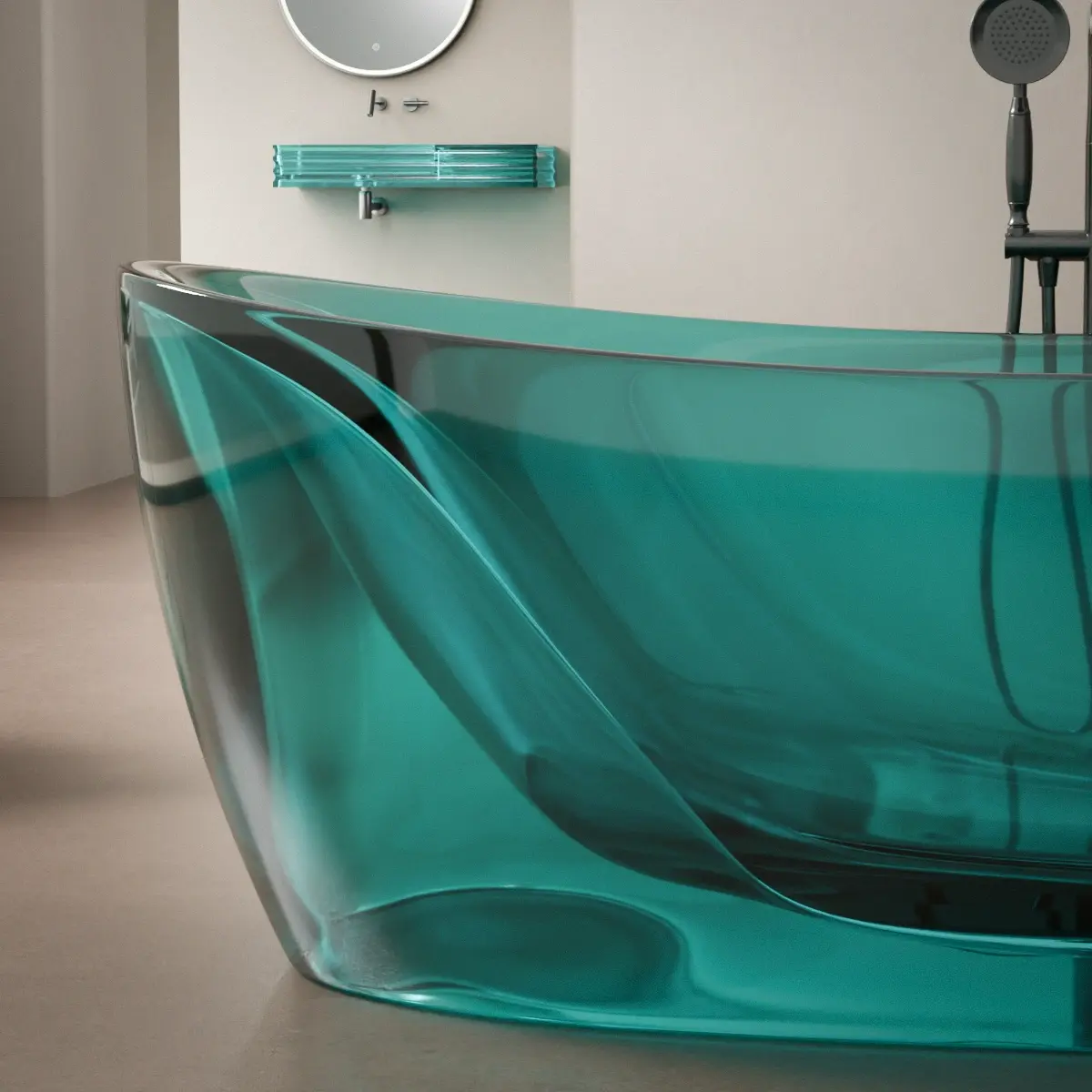 Baignoire ilot transparente bleue, 170x80x63cm, Ice 