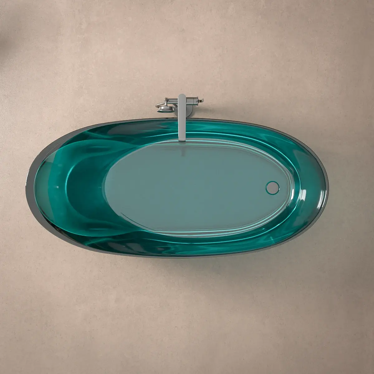 Baignoire ilot transparente bleue, 170x80x63cm, Ice 