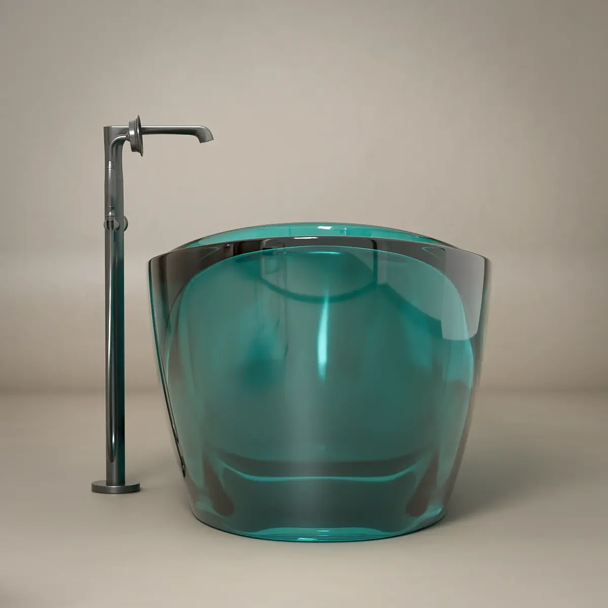 Baignoire ilot transparente bleue, 170x80x63cm, Ice 