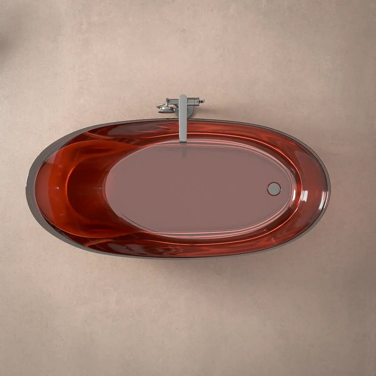 Baignoire ilot transparente Rouge, 170x80x63cm, Ice 