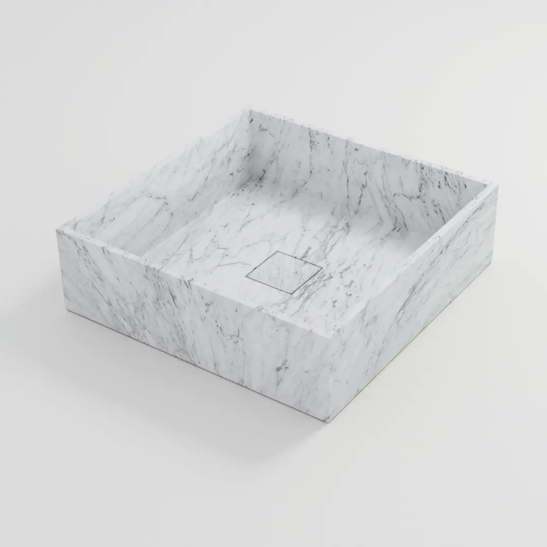 Vasque à poser carrée 40x40x12 marbre véritable, Carrara