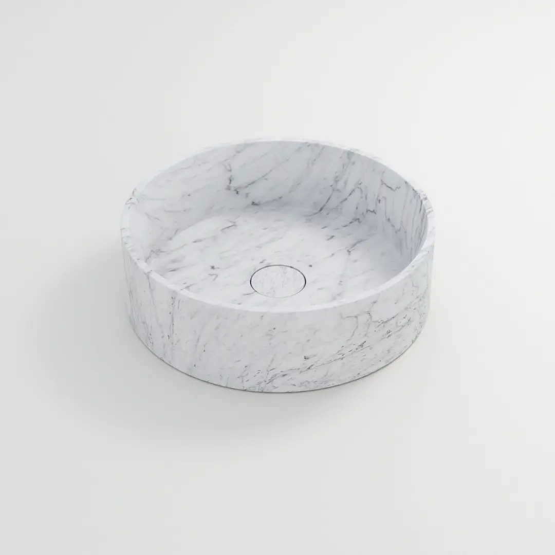 Vasque à poser ronde diamètre 40x12 marbre véritable Carrara 